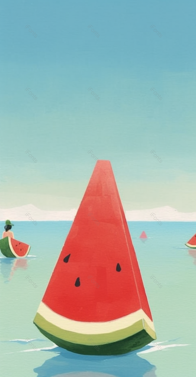 水面上的漂浮着可口巨型西瓜清凉夏天夏至富有想象力创造力幻想插画,插画/手绘图,插画/手绘图库,插画/手绘图下载,插画/手绘